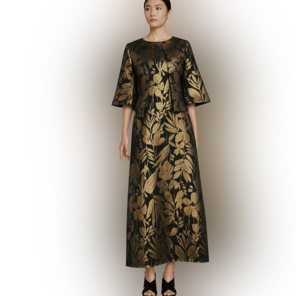 Bryn Walker Twiggy Duchesse Metallic Floral Print Dress with matching jacket XXS